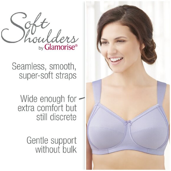 Glamorise 44C Bra ~Seamless-X-WIDE-Straps~ (Side Support Too!) 35% Cotton Purple - Picture 1 of 15
